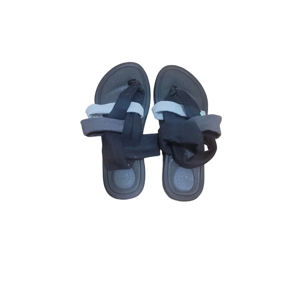 Sanuk Yoga Sling 2‎ Sandals Womens 8 Black Grey Fabric Thong Yoga Mat 1095405